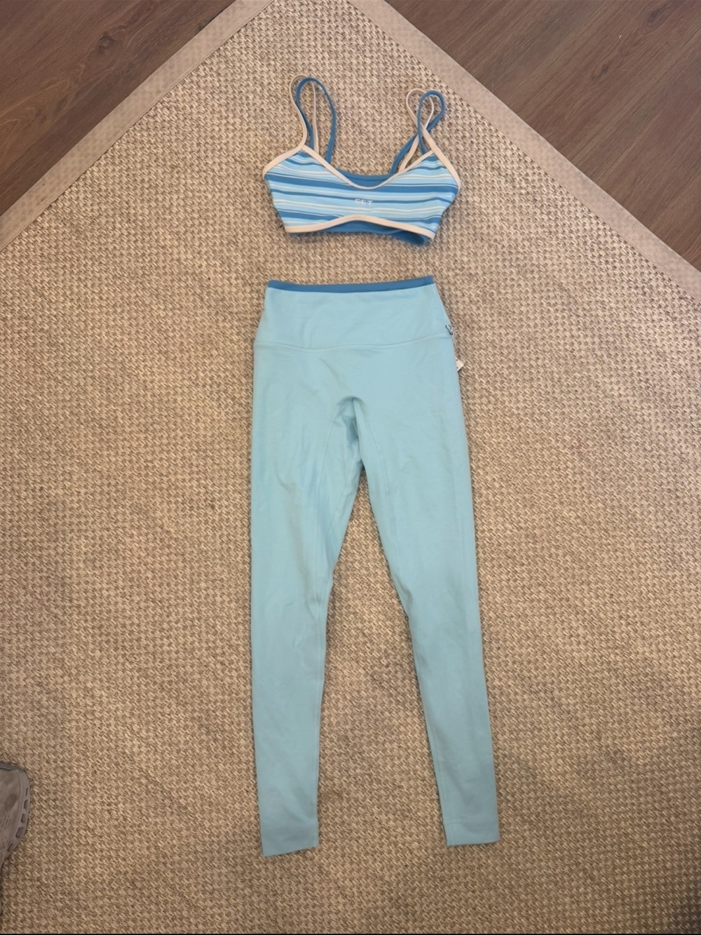 SET Active Light Blue Striped Sports Bra with Pale Blue Leggings